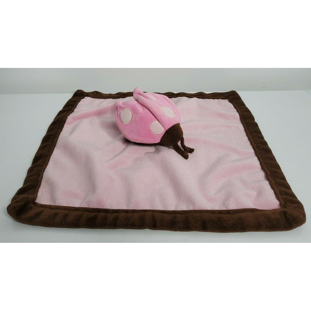 Tiddliwinks Pink Lady Bug Baby‎ Security Blanket Lovey Brown Edge 13"